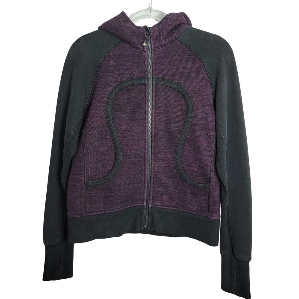 Lululemon Scuba Hoodie Full Zip Purple Heathered Black Women Size 10 Thumbholes